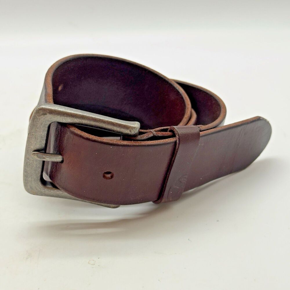 Fat Face Brown Genuine Leather Belt Women Small 40โ Long Embossed Logo 1.5" Wide